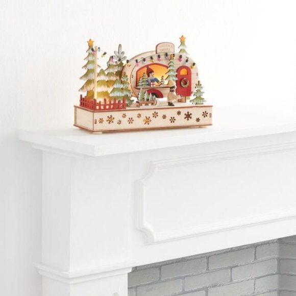 Laser Cut Wood Tree Lot Trailer Scene LED Light Up